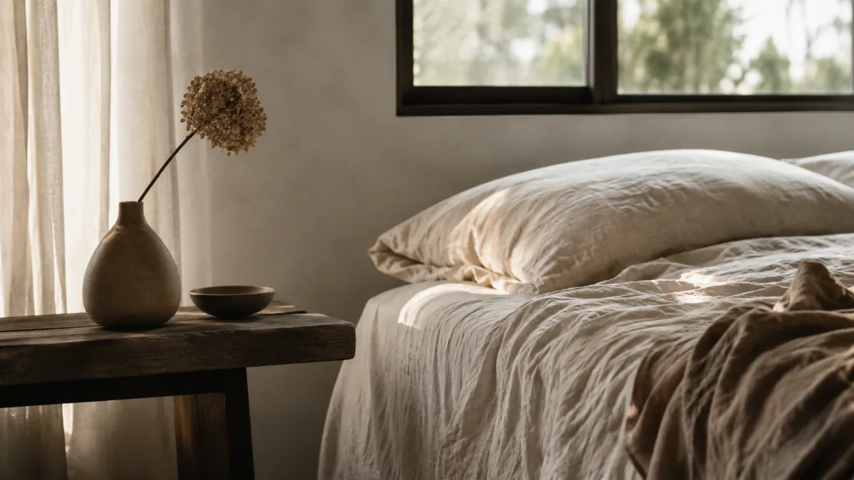Calm minimalist interior with natural light and a few simple objects