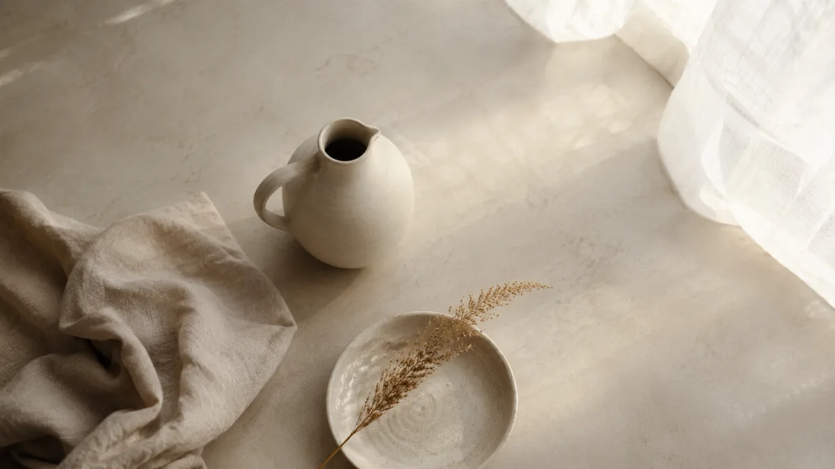 Calm minimalist interior with natural light and a few simple objects