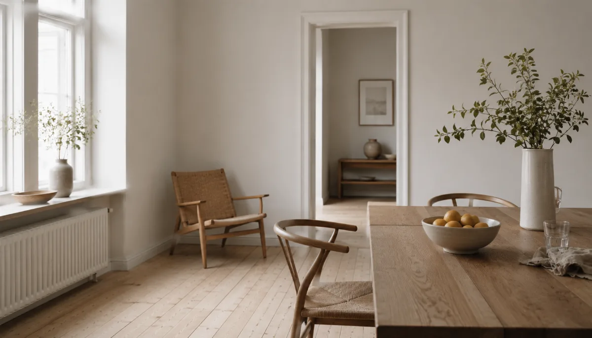 Calm minimalist interior with natural light and a few simple objects