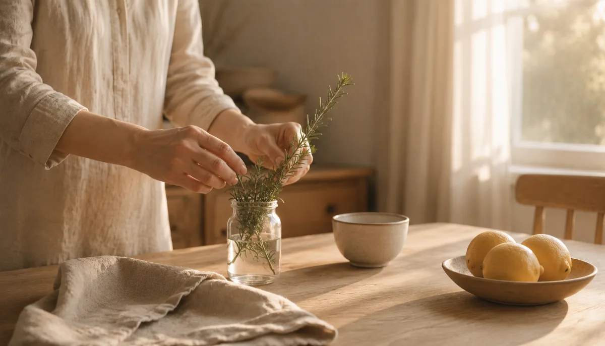 Calm minimalist interior with natural light and a few simple objects