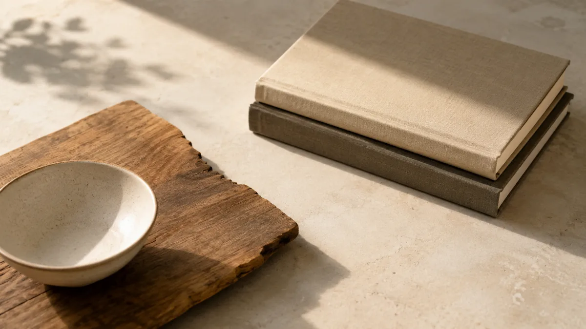 Clean countertop with nothing but a board and a bowl