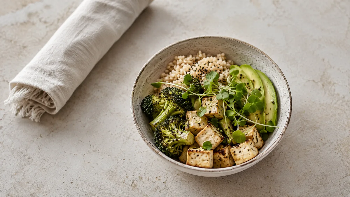 Minimalist table set with a single wholesome bowl