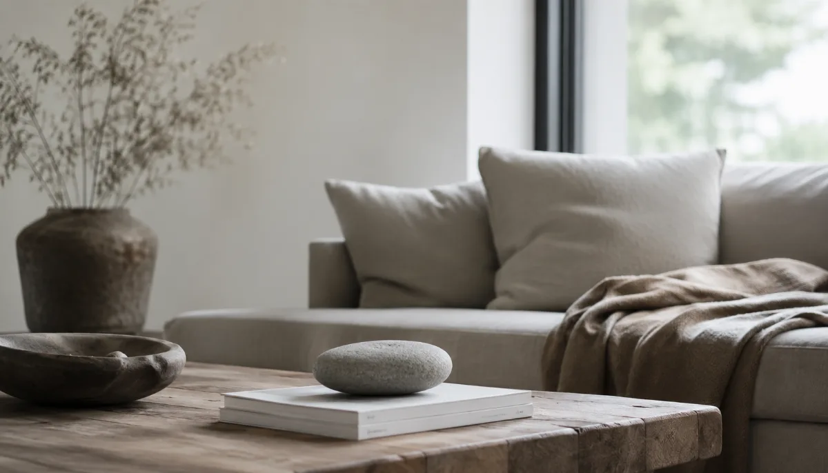 Serene living room with a neutral sofa and soft daylight