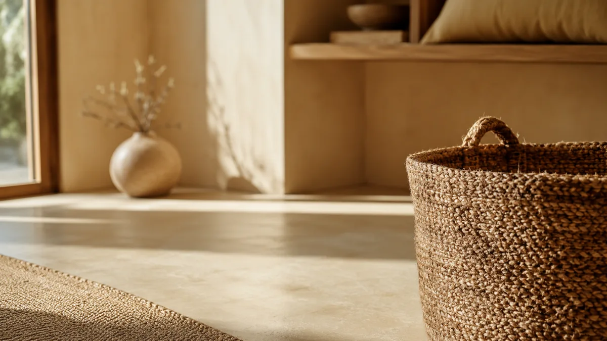 Calm minimalist interior with natural light and a few simple objects
