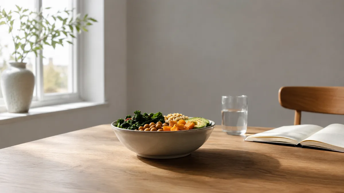 Minimalist table set with a single wholesome bowl