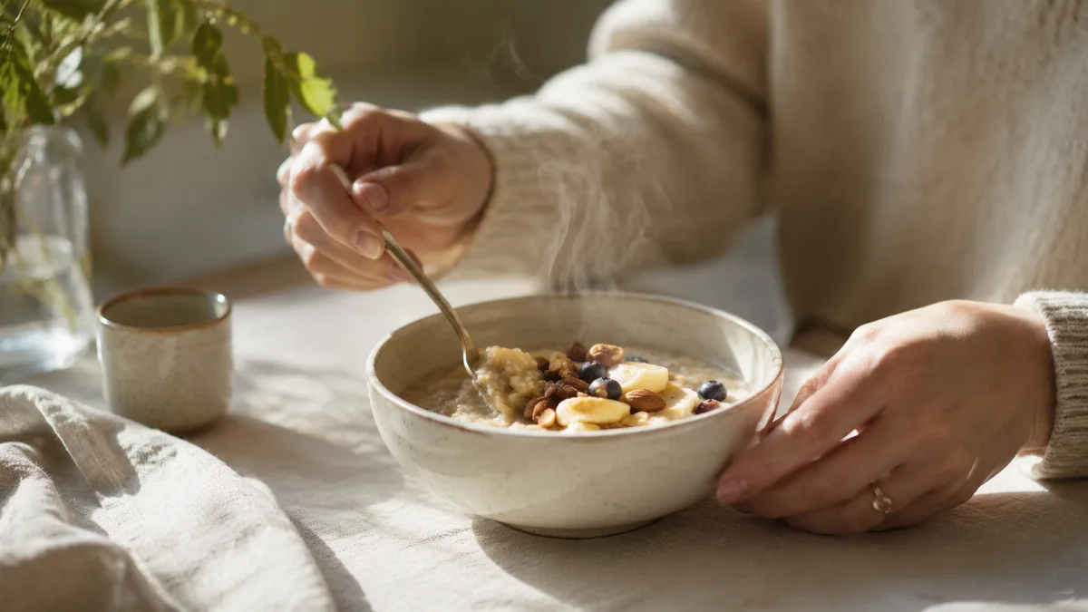 Minimalist table set with a single wholesome bowl