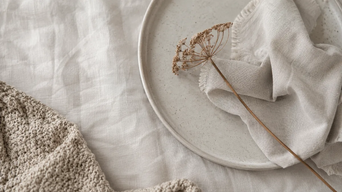 Serene styled vignette with neutral tones and soft daylight