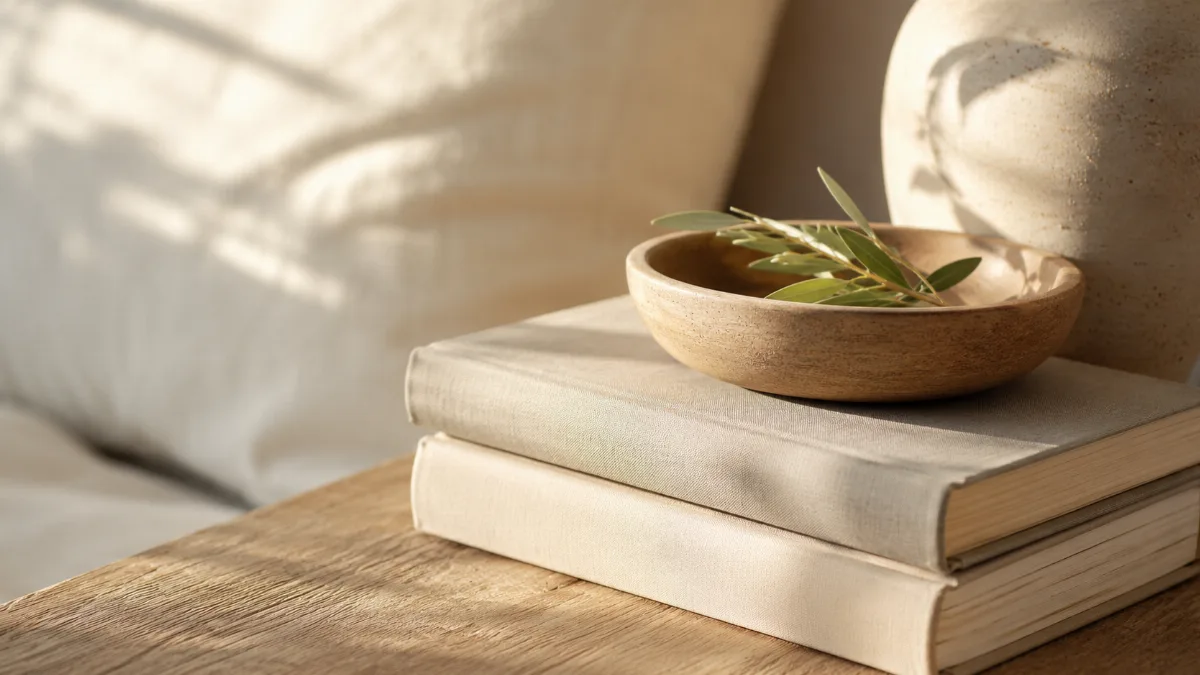 Serene styled vignette with neutral tones and soft daylight