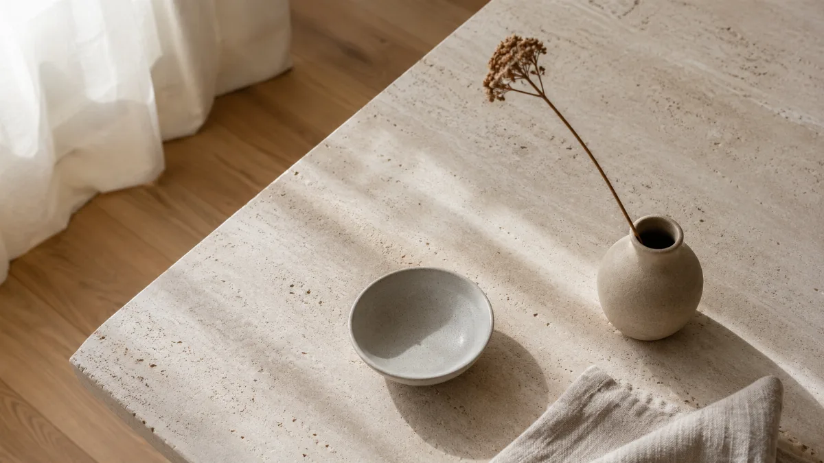 Calm minimalist interior with natural light and a few simple objects