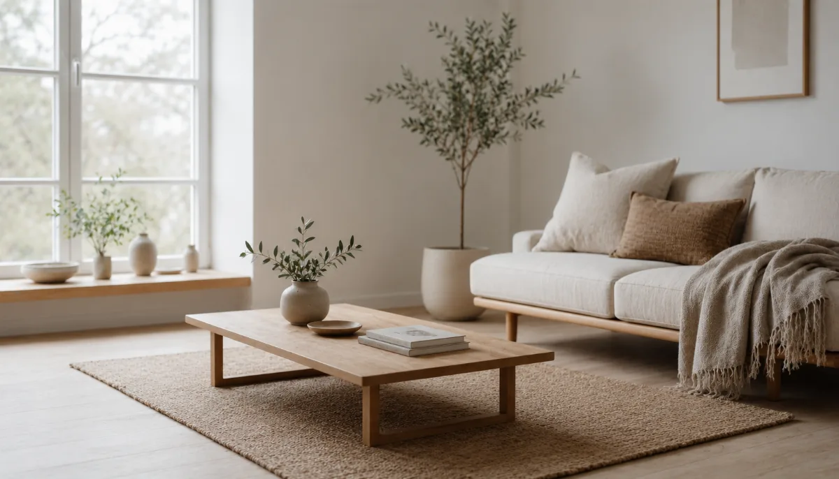 Calm minimalist interior with natural light and a few simple objects