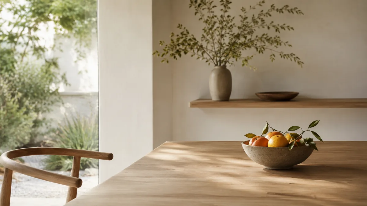 Calm minimalist interior with natural light and a few simple objects