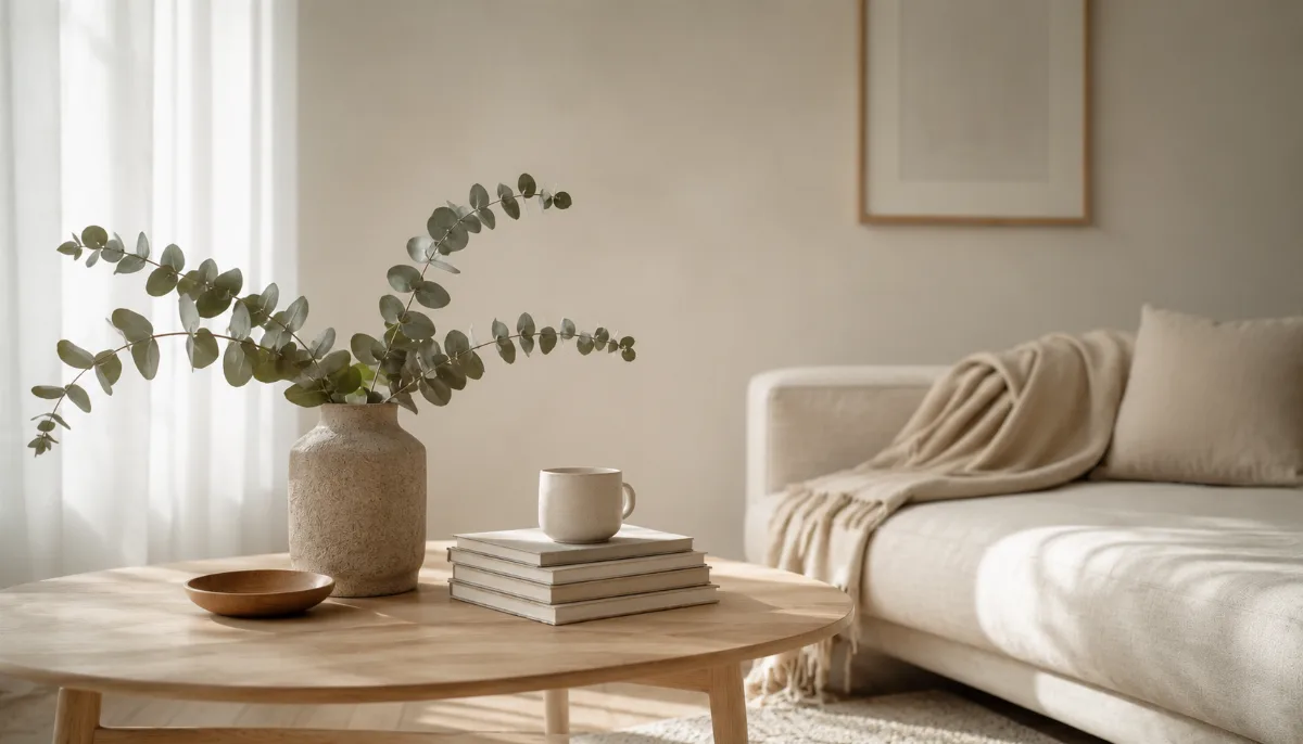 Serene styled vignette with neutral tones and soft daylight