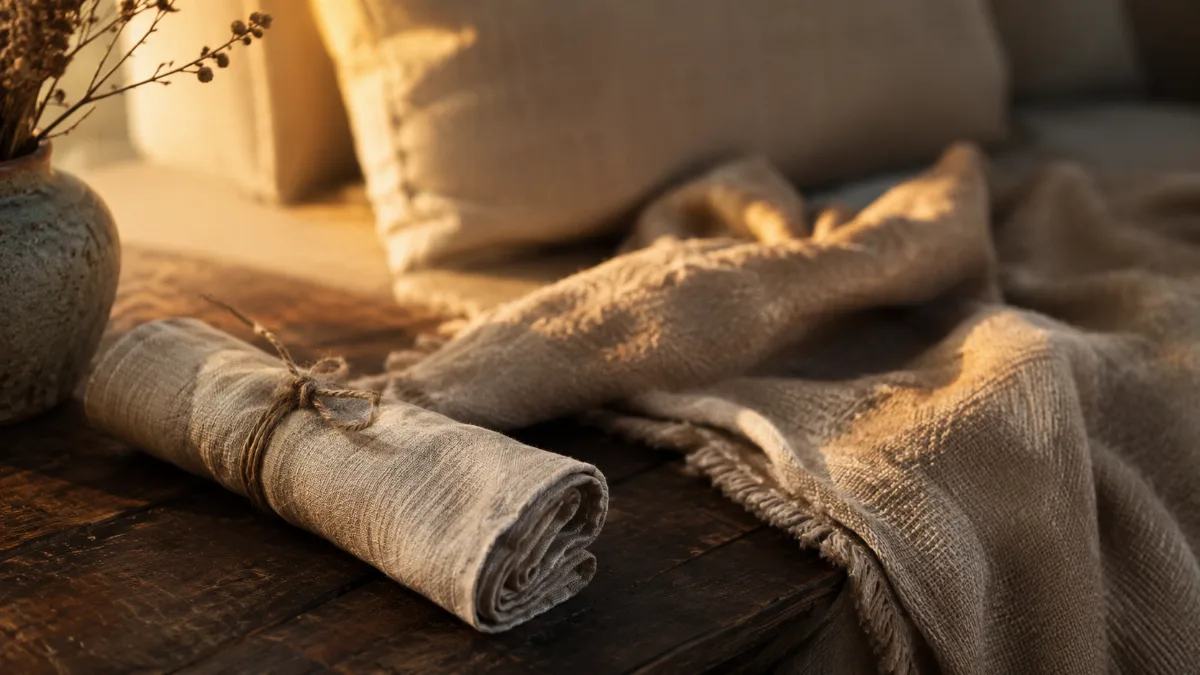 Calm evening corner with a blanket and low light