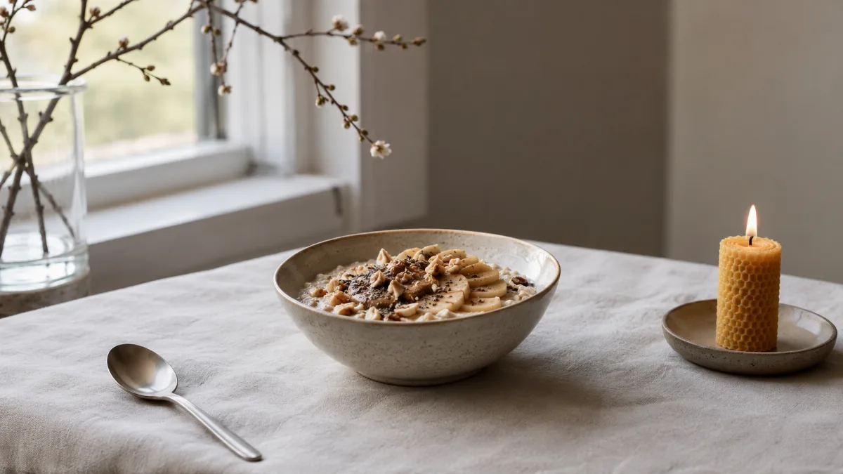 Minimalist table set with a single wholesome bowl