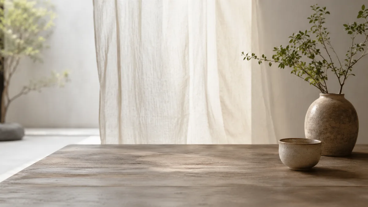 Calm minimalist interior with natural light and a few simple objects