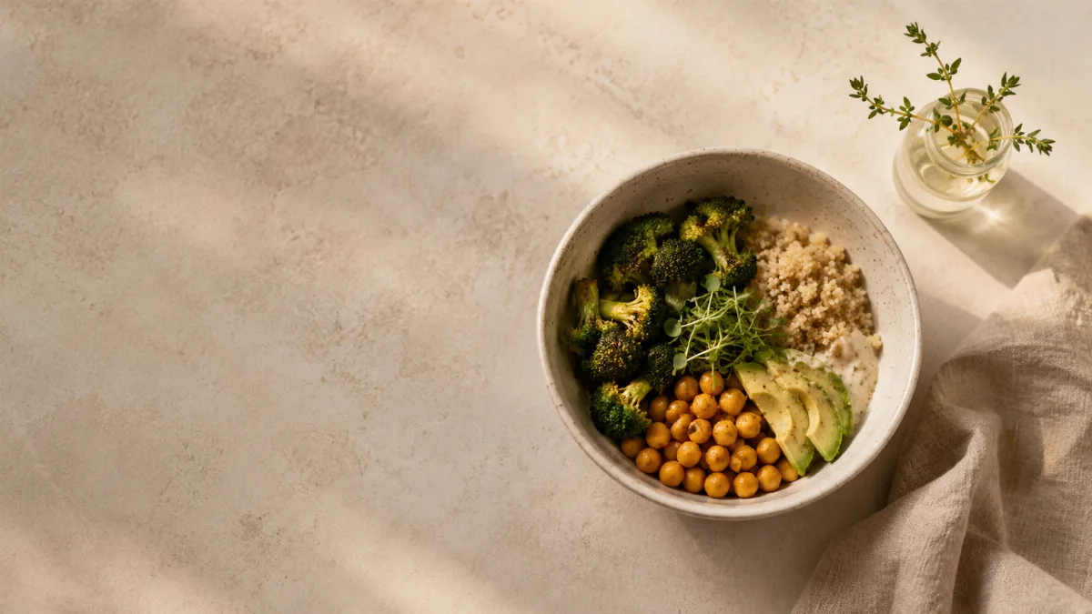 Minimalist table set with a single wholesome bowl