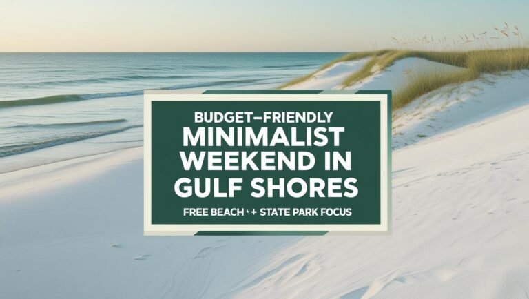 Minimalist Gulf Shores beach scene with title overlay