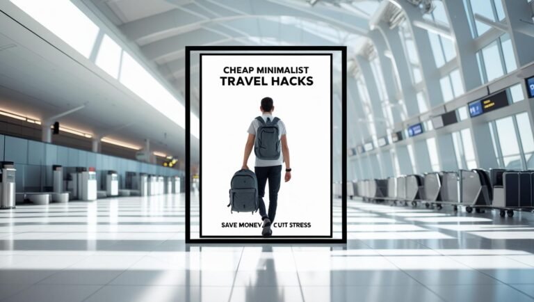 Minimalist traveler with backpack at airport