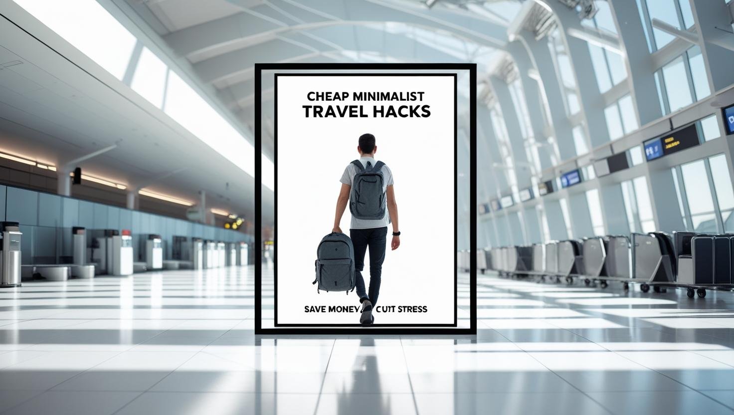 Minimalist traveler with backpack at airport