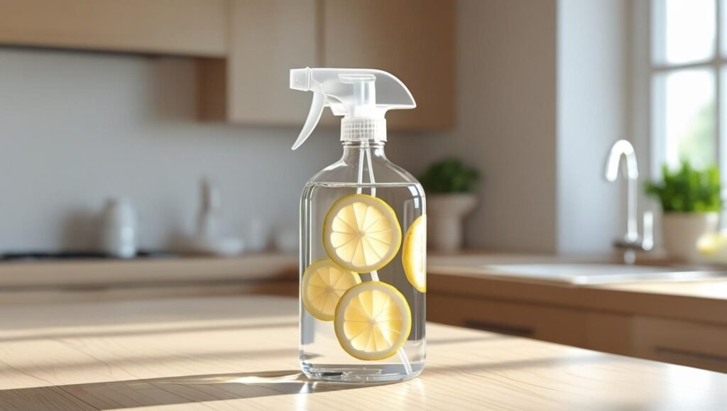 Clear DIY all-purpose cleaner bottle on counter