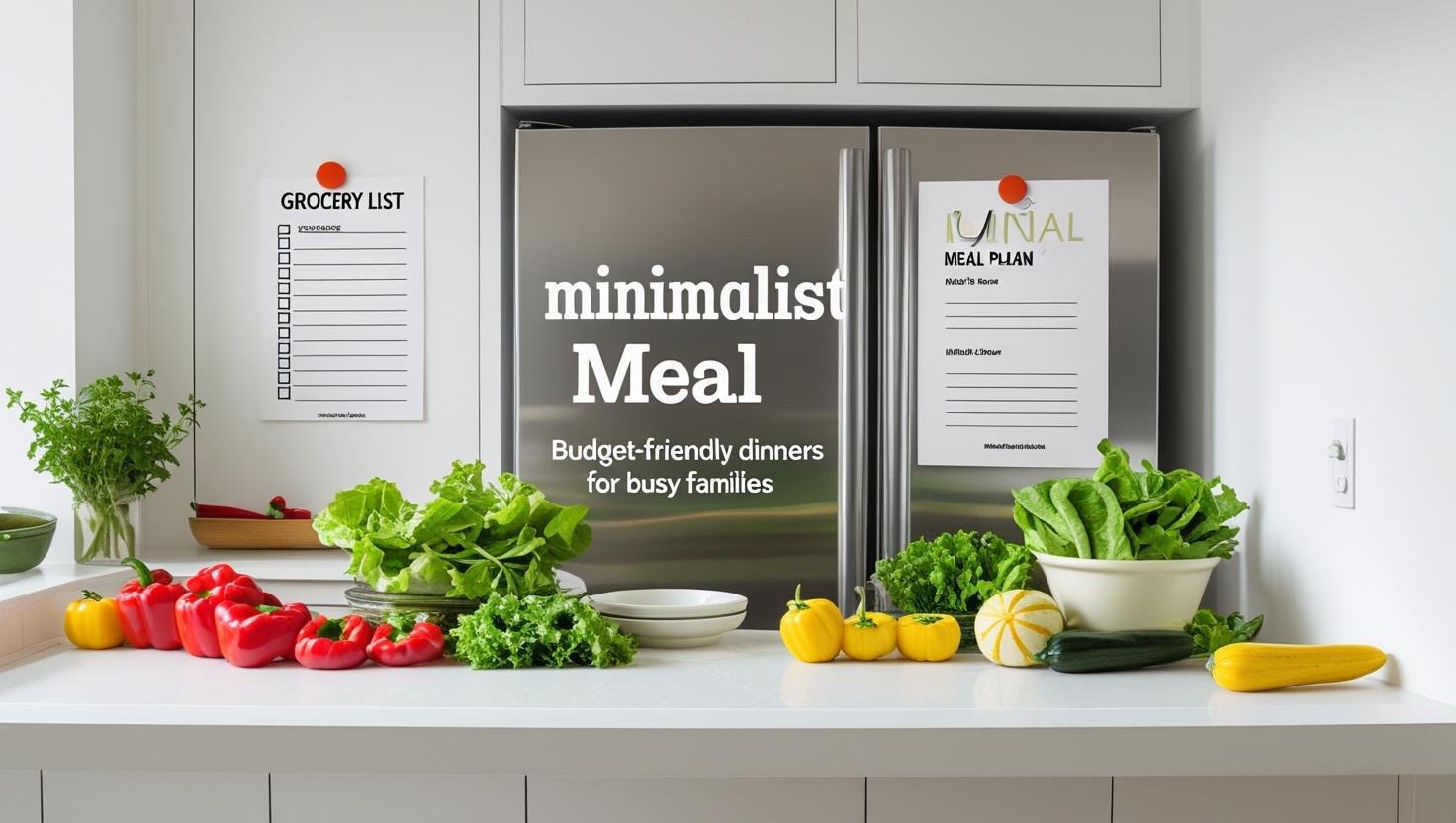 Minimalist meal planning board with weekly menu and fresh ingredients.