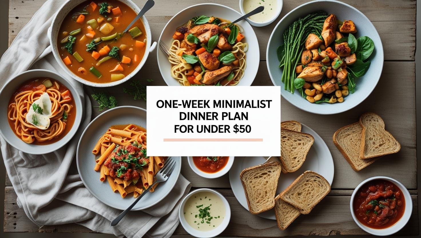 Seven budget-friendly minimalist dinners on a rustic table
