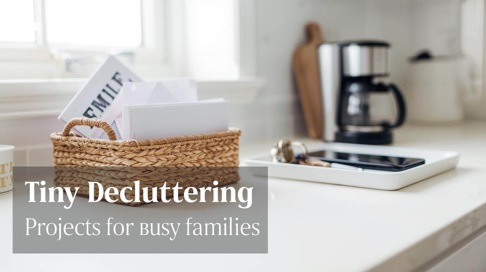 Minimalist family kitchen counter organized with basket and tray