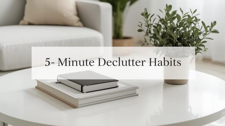 Minimalist living room table with one book and plant, no clutter.