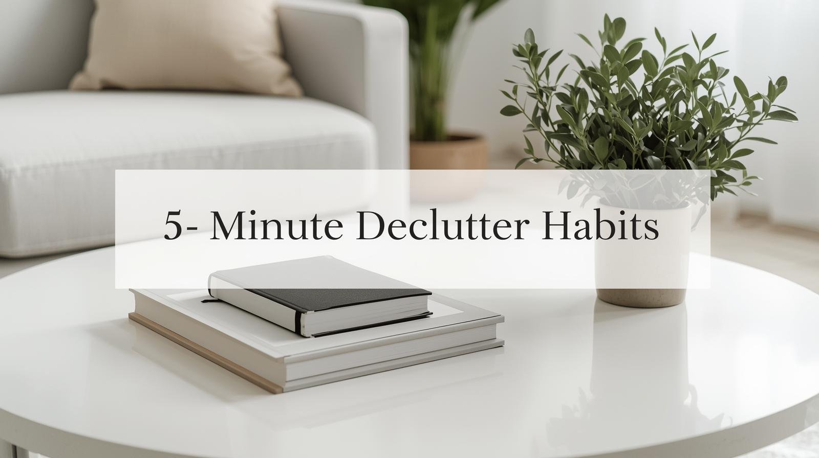 Minimalist living room table with one book and plant, no clutter.