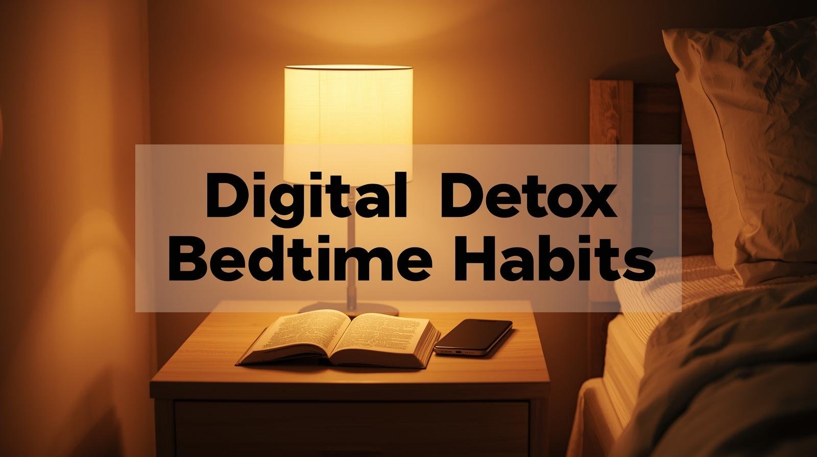 Cozy minimalist bedroom nightstand with a book and journal, no phone.