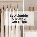 Minimalist closet with eco-friendly laundry supplies and neutral capsule clothing.