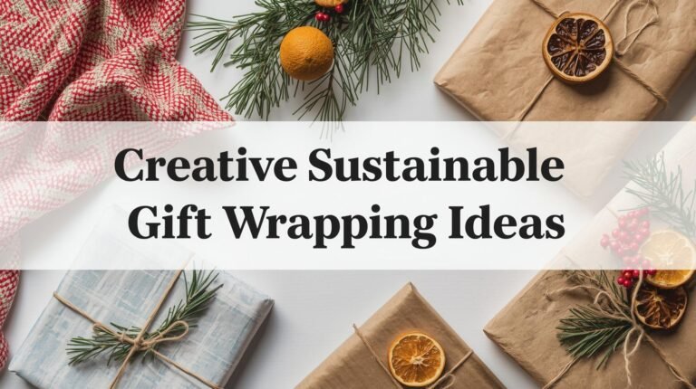 Gifts wrapped in fabric, kraft paper, and natural decor on a holiday table.