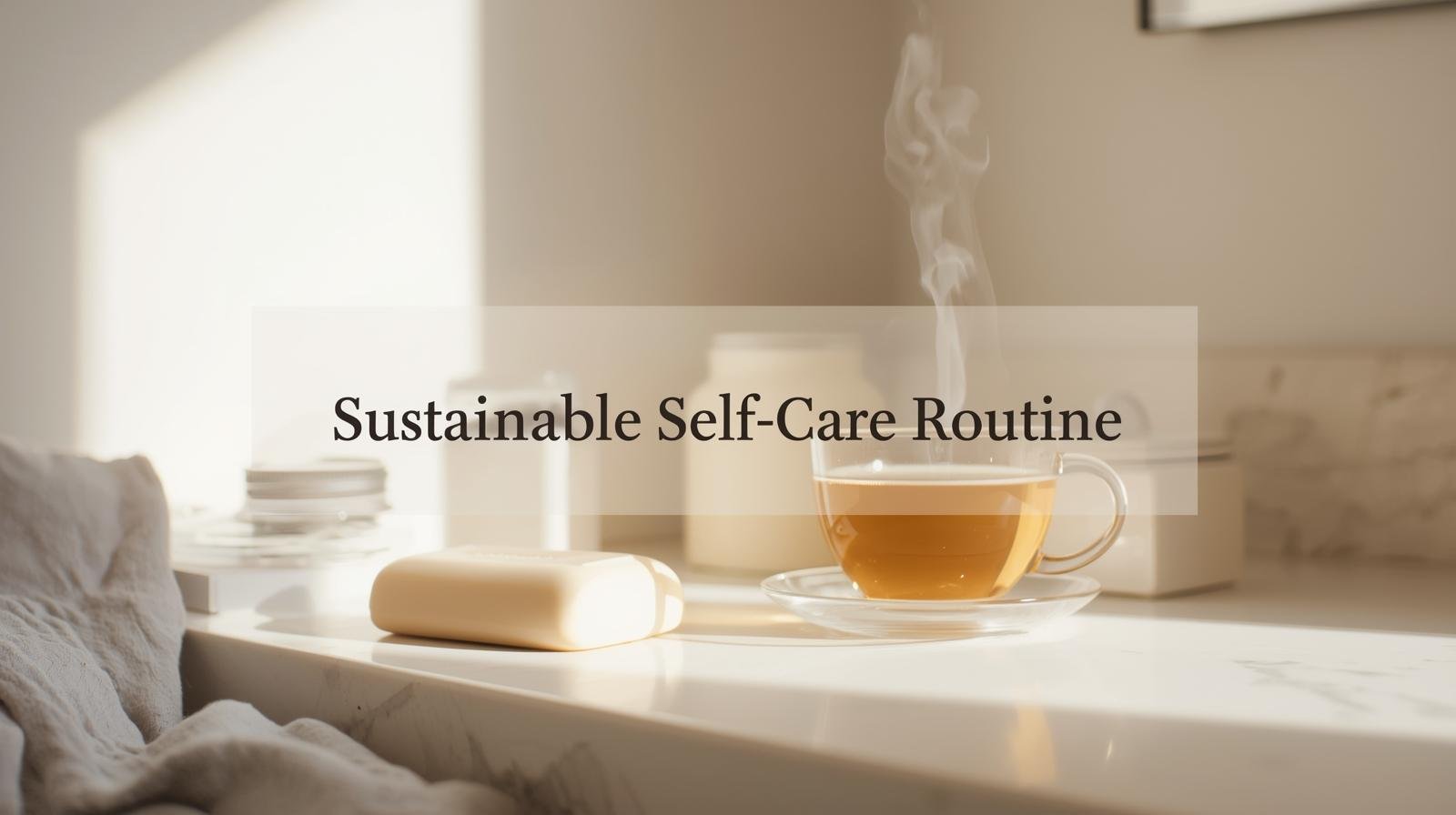 Minimalist bathroom setup with eco self-care essentials like bar soap and candle.