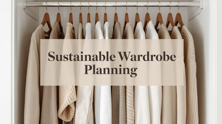 Minimalist closet with capsule wardrobe in neutral tones.