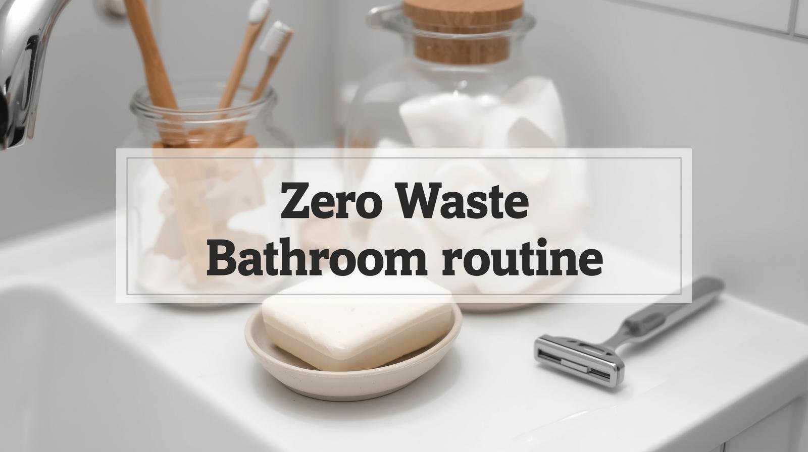 Minimalist bathroom counter with bamboo toothbrush, bar soap, and reusable razor.